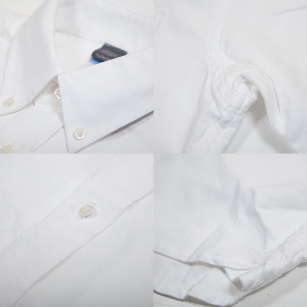 サイコロ 刺繍 オックスフォードシャツ 首元 ボタン 裾 脇 拡大